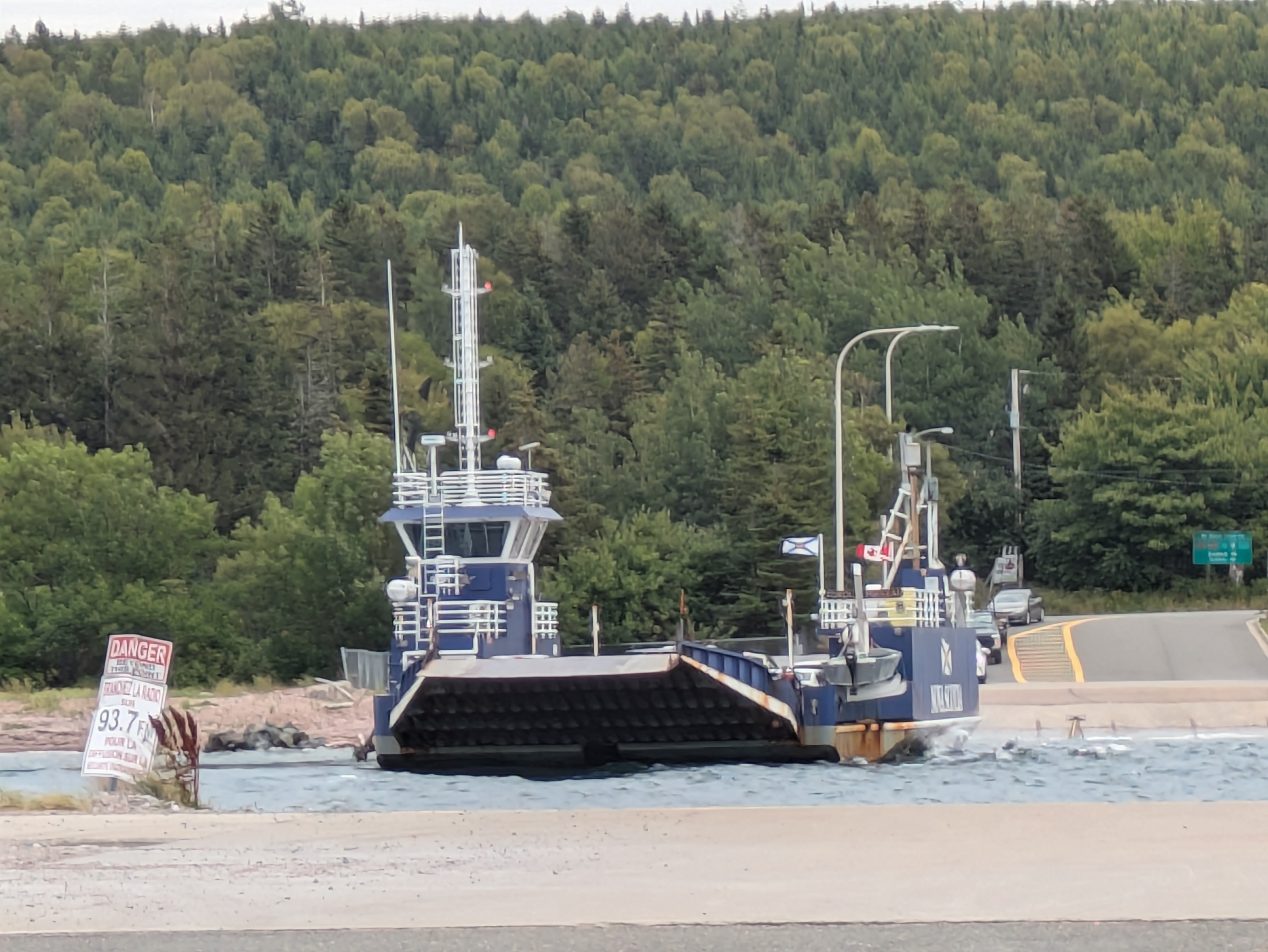 Ferry approaching Englishtown terminal from Jersey Cove - arrival process