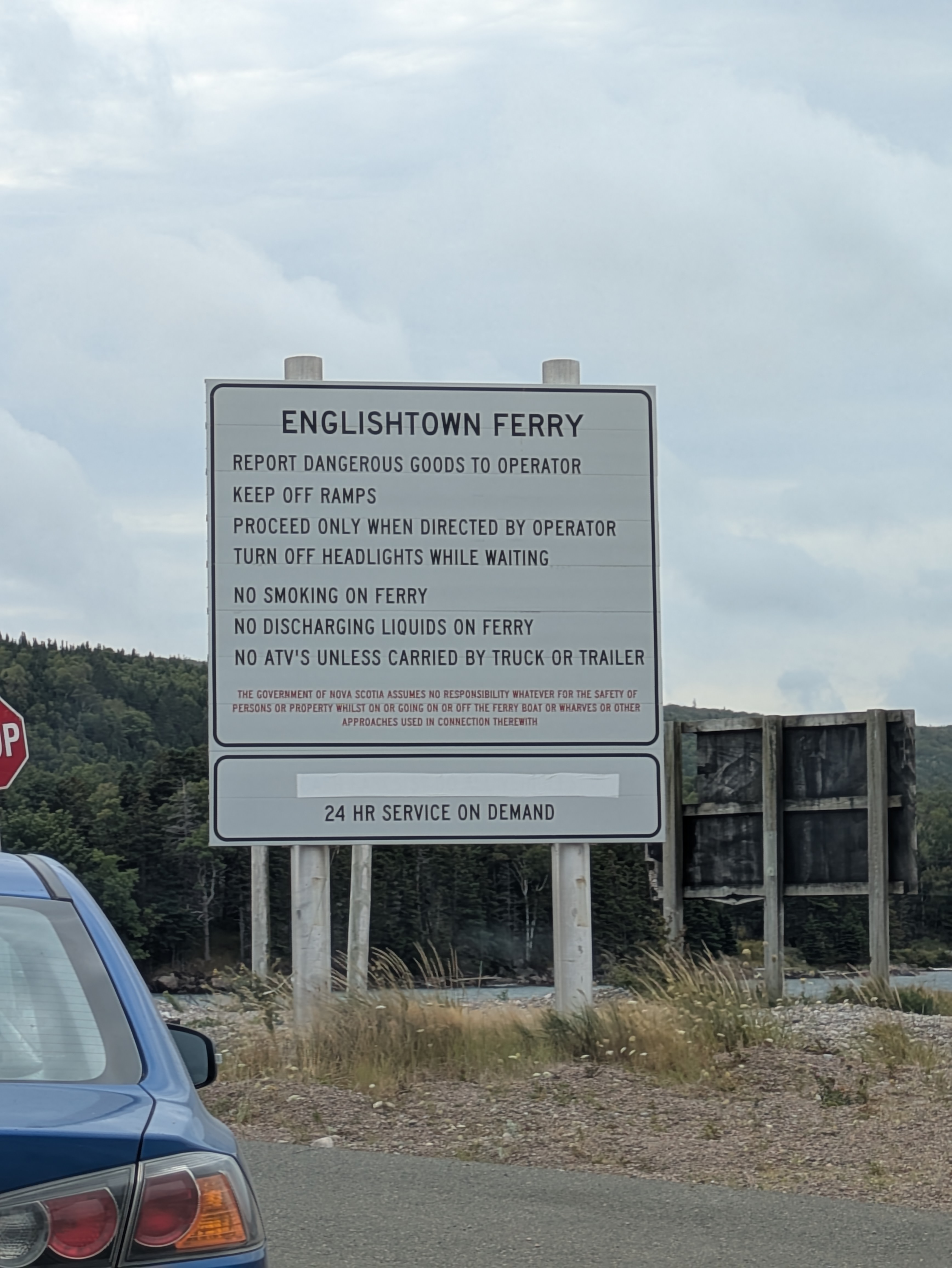 Ferry rules and guidelines posted at Jersey Cove terminal