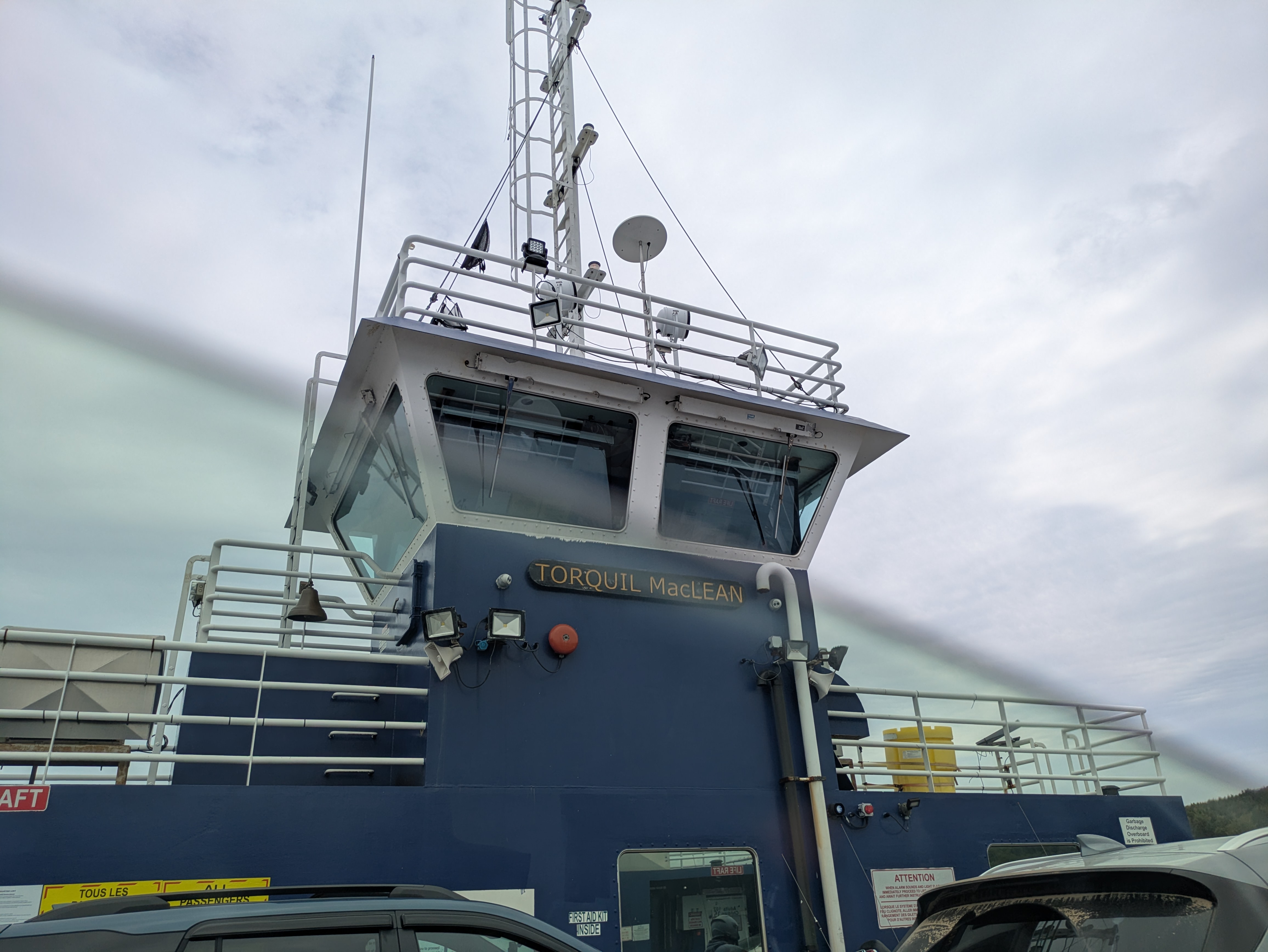 Interior view of the ferry deck with vehicles - onboard perspective